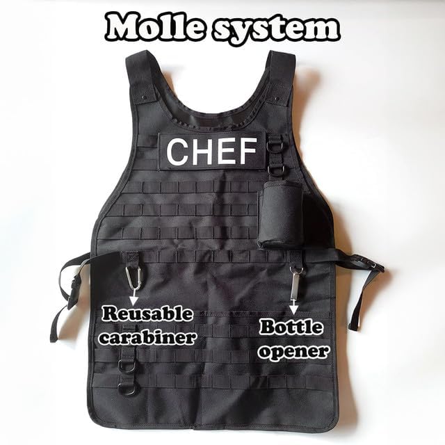 Caliber Gourmet Tactical Molle Apron Outdoor Durable Camping BBQ, Bottle Opener, Pockets, Reusable Carabiner, Adjustable
