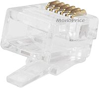Monoprice 6P6C RJ12 Modular Plugs - For Round Solid/Stranded Cable, 1u, 3 Prongs, 50 Pack, Clear