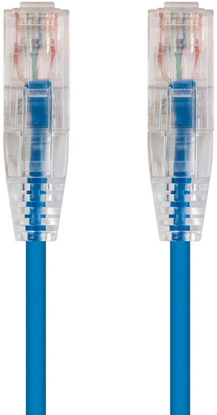 Monoprice Cat6 1ft Blue Component Level Patch Cable UTP 28AWG 550MHz Pure Bare Copper Snagless RJ45 SlimRun Series Ethernet