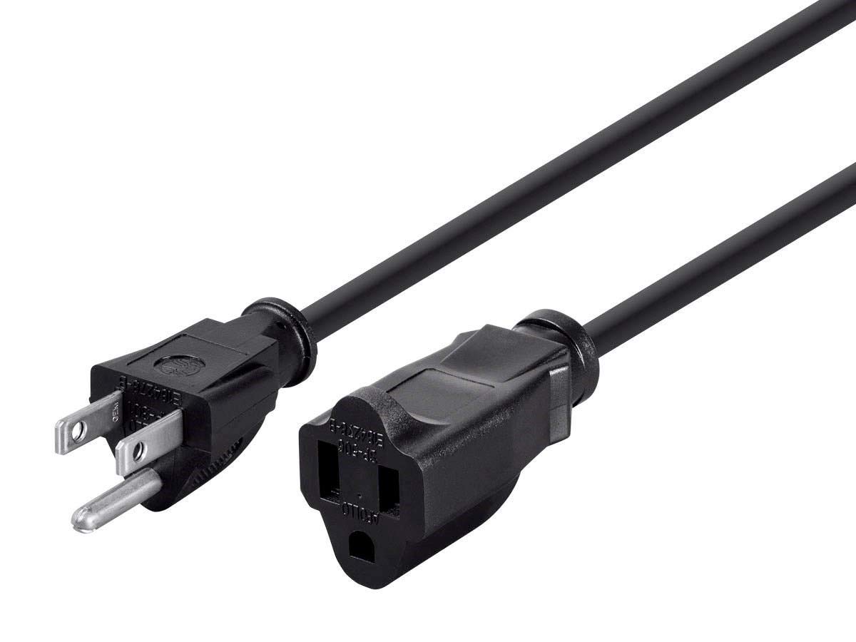 Monoprice Extension Cord - NEMA 5-15P to NEMA 5-15R, 14AWG, 15A/1875W, 3-Prong, Black