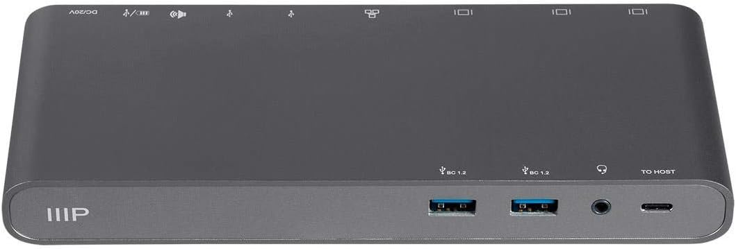 Monoprice USB-C Dual-Monitor Docking Station for USB-C Laptops, MST and Power Delivery up to 100 Watts with USB-C Cable