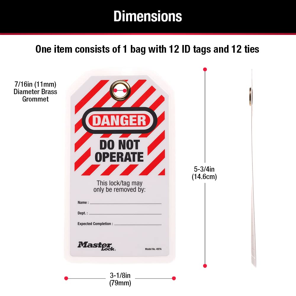 Master Lock 497A Lockout Tagout Tags, Laminated Do Not Operate, OSHA Compliant, 12 Pack