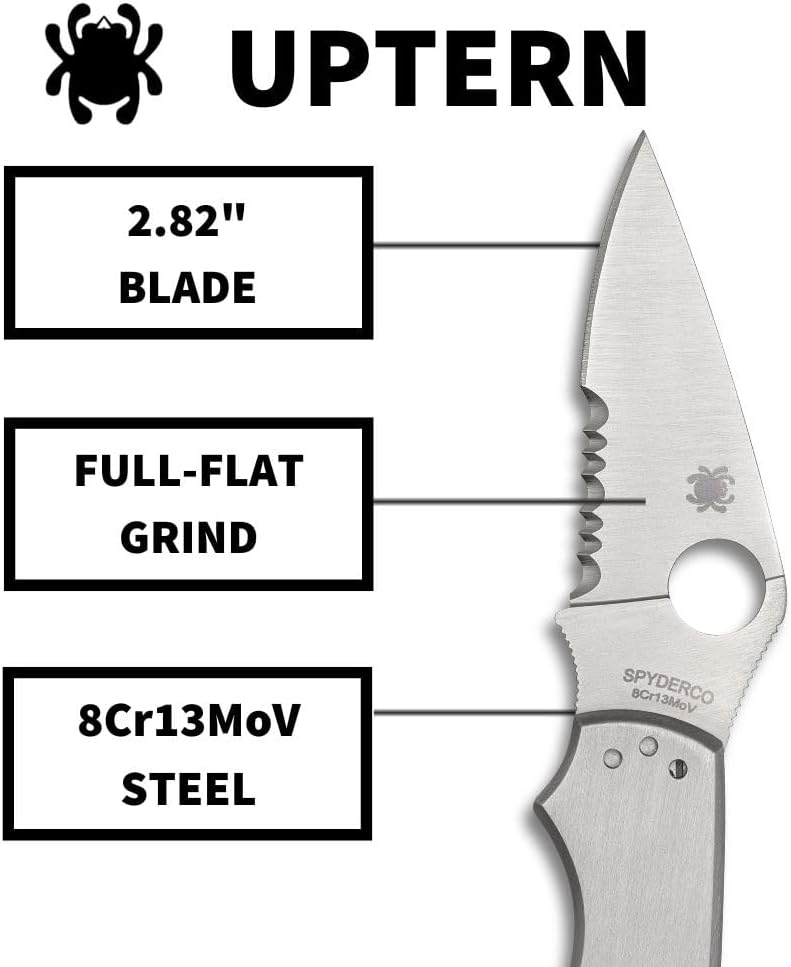 Spyderco UpTern Pocket Knife with 8Cr13MoV Blade and Stainless Steel Handle (CombinationEdge)
