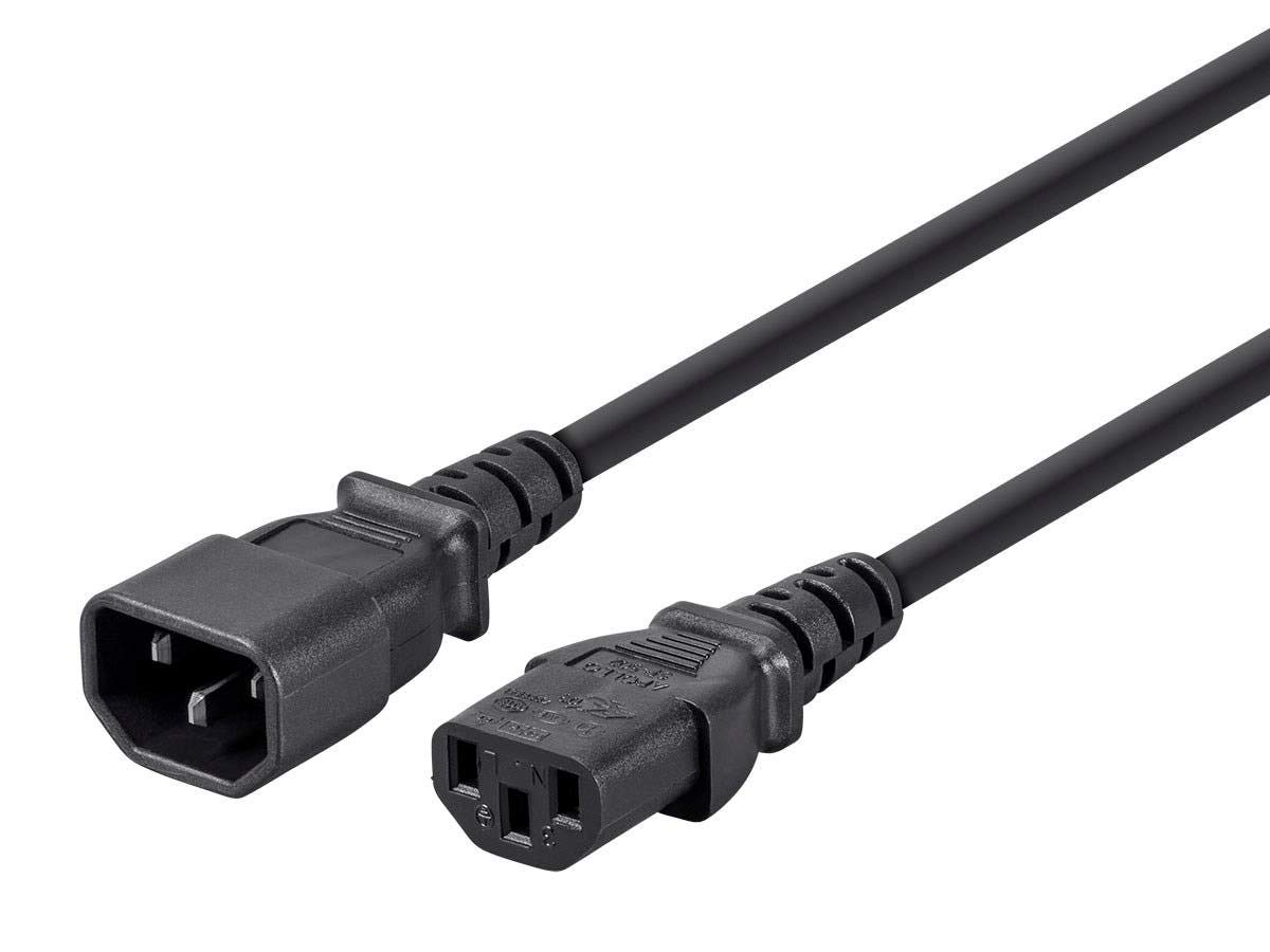 Monoprice Extension Cord - IEC 60320 C14 to IEC 60320 C13, 10 Amp, 1250 Watt, 3-Prong, SVT, 18AWG, 3 Feet, Black (1 Pack)