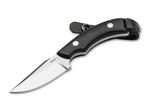 Boker Plus J-Bite - Fixed Blade Knife with Leather Sheath & G10 Handle Scales - Large Outdoor Knife with 440C Blade