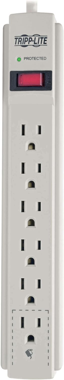 Tripp Lite 6 Outlet Surge Protector Power Strip, Black/Light Gray, 8ft Cord, RJ11, 990 Joules (TLP608TEL)