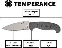 Spyderco Temperance Lightweight Fixed Blade Knife with 4.46 Inch CPM Cru-Wear Steel Blade and FRN Handle - SpyderEdge - FB05SGY