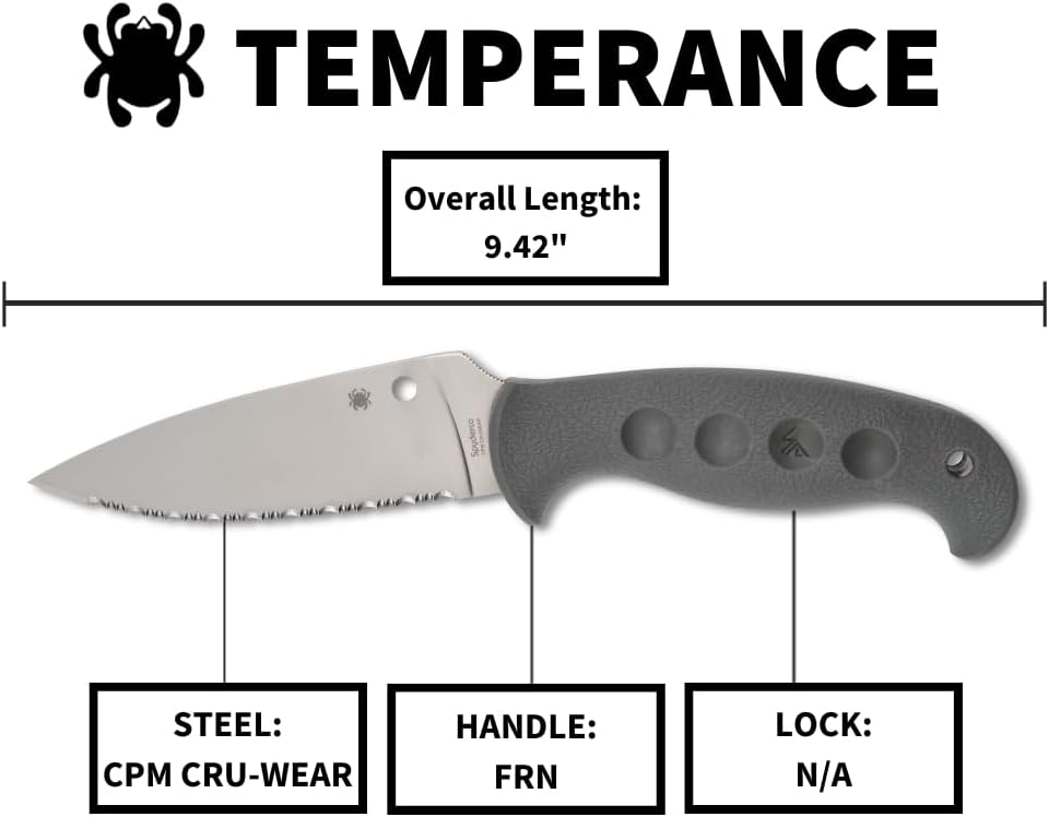 Spyderco Temperance Lightweight Fixed Blade Knife with 4.46 Inch CPM Cru-Wear Steel Blade and FRN Handle - SpyderEdge