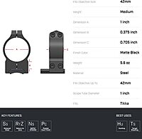 WARNE 1TM Tikka Permanently Attached Scope Rings, Solid Steel, Vertically Split, 1 inch, Med Matte