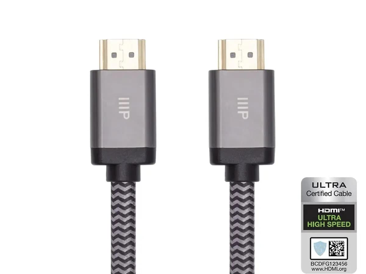 Monoprice 8K Certified Ultra High Speed HDMI Cable - Braided - HDMI 2.1, 8K@60Hz, 4K@120Hz, 48Gbps, HDR, VRR - D86909