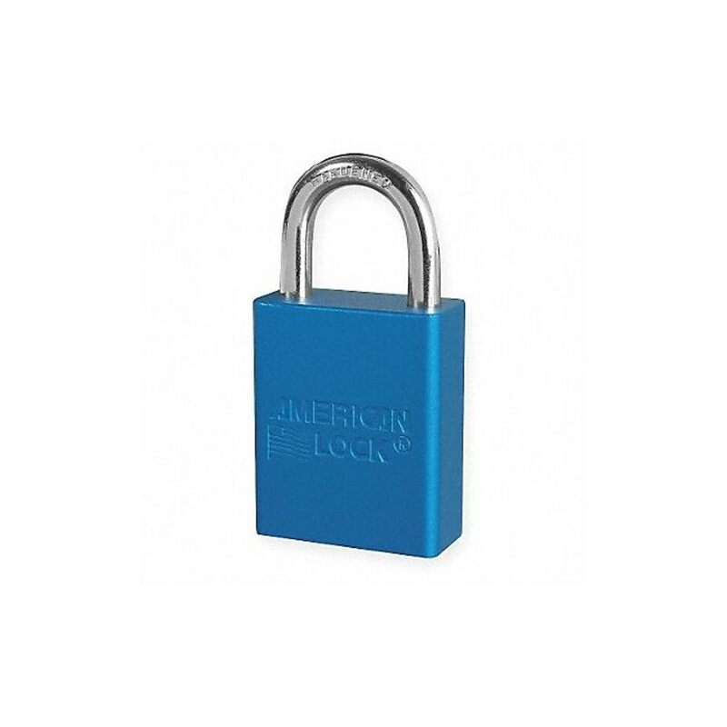 Lockout Padlock: Keyed Different, Aluminum, 1" High, Steel Shackle, Blue