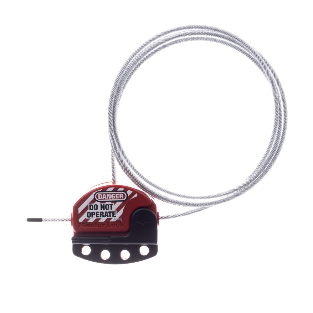 Master Lock 1457E410KA Group Lockout Kit, Red & S806 Adjustable Tagout Steel Cable, 5/32" Diameter