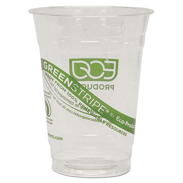 ECO PRODUCTS GreenStripe Cold Cups, 16 Oz, Clear/Green Stripe, 50 Cups Per Pack, Set Of 20 Packs