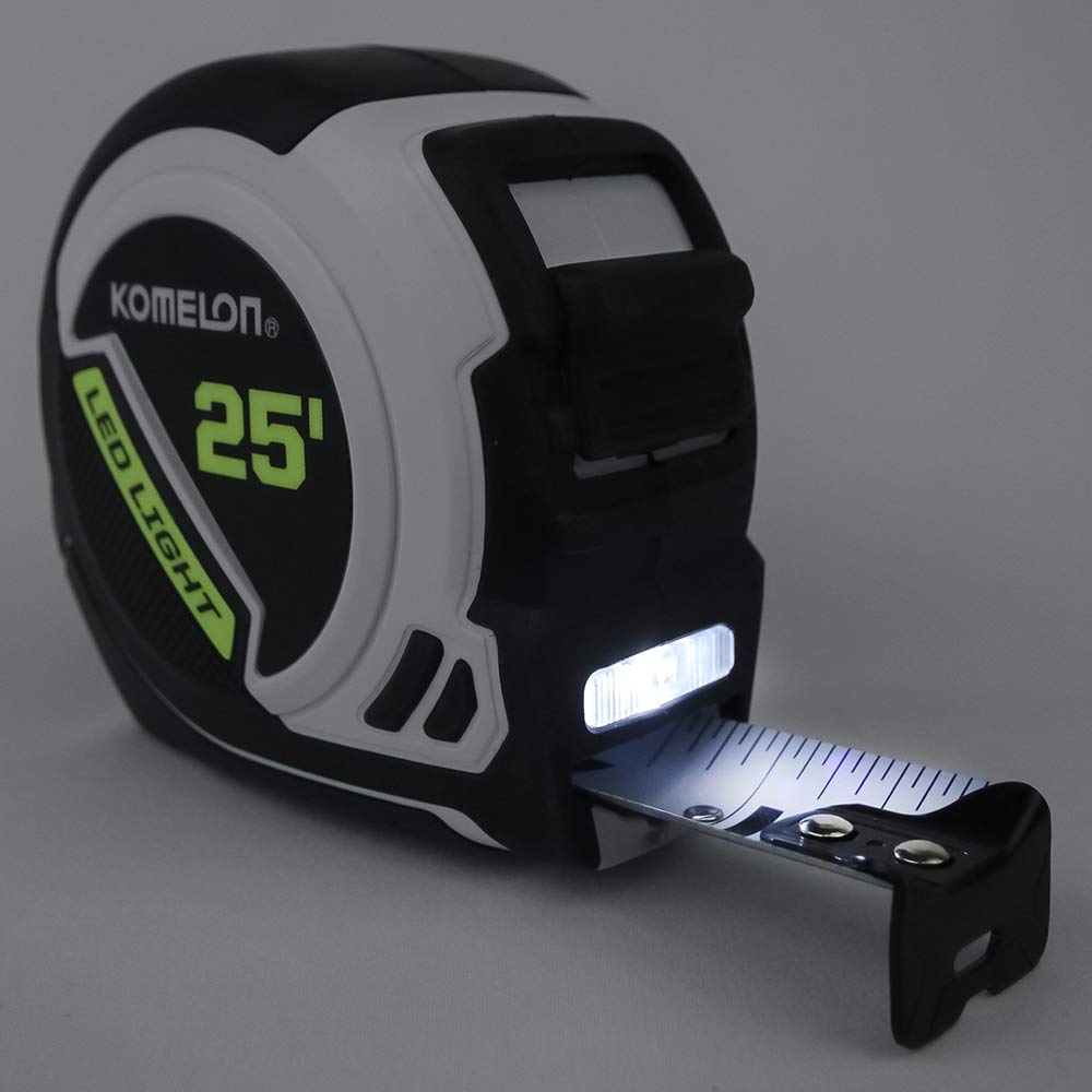 Komelon LED Light Tape Measure, White/Black - 25ft. - 25LED Standard - 25 Foot