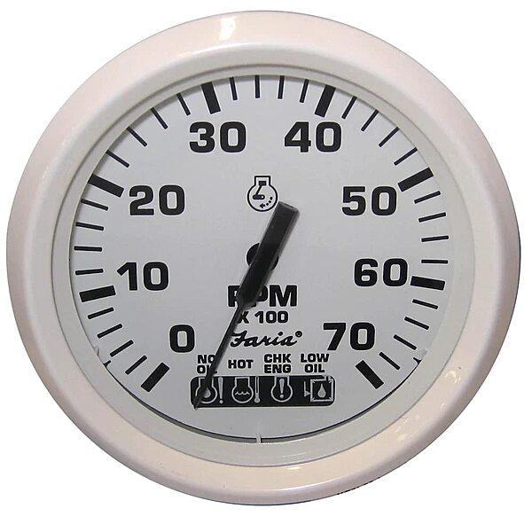 Faria Beede 13547541 Faria Dress White 4 Tachometer W/systemcheck Indicator - 7,000 RPM [Gas - Johnson/Evinrude Outboard]