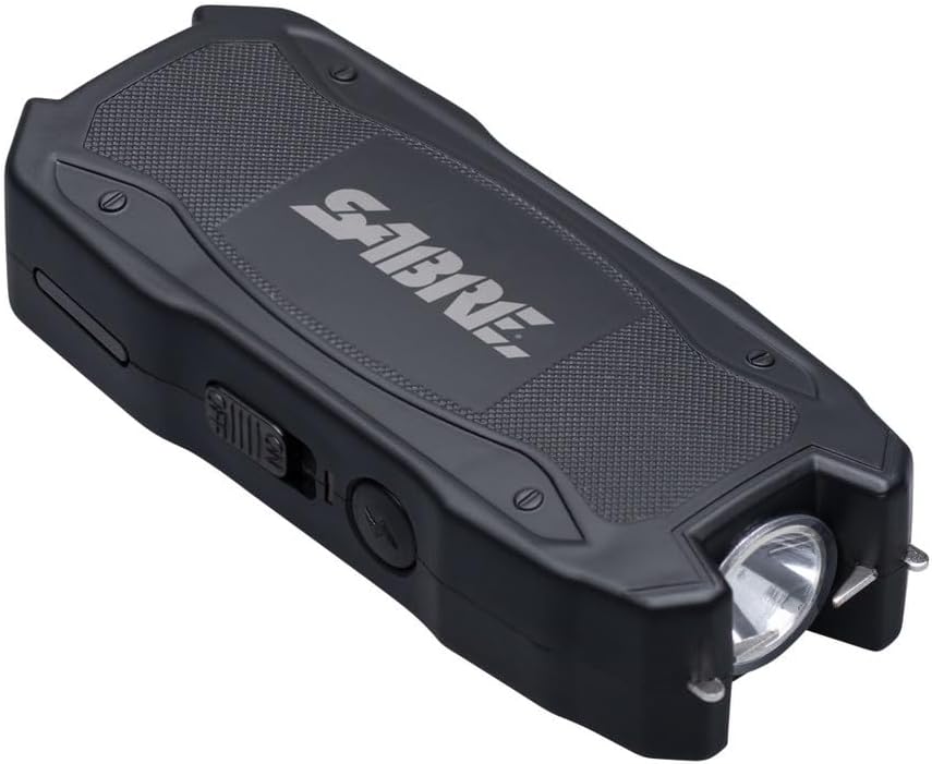SABRE Stun Gun with Flashlight and Battery Strength Indicator, 1.552 µC, 120 Lumen