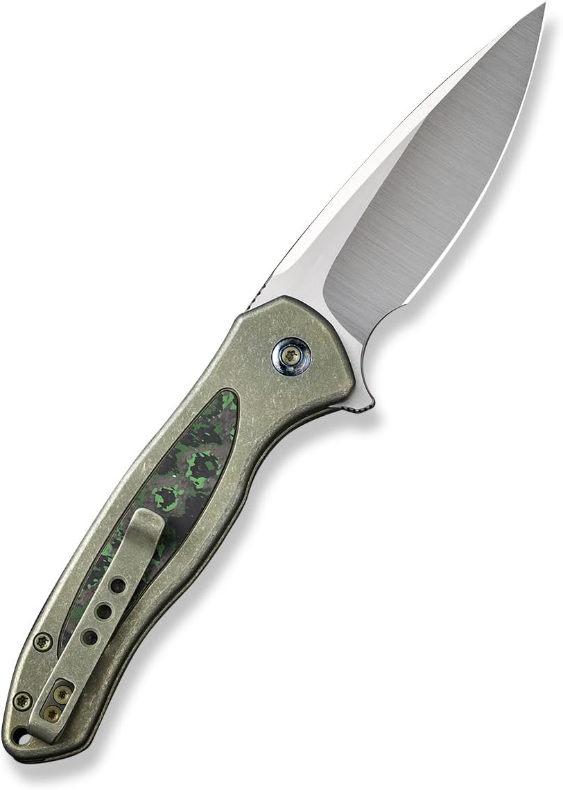 WE Knife WE19002N-2 Green Titanium Handle with Jungle Wear Fat Carbon Fiber Inlay