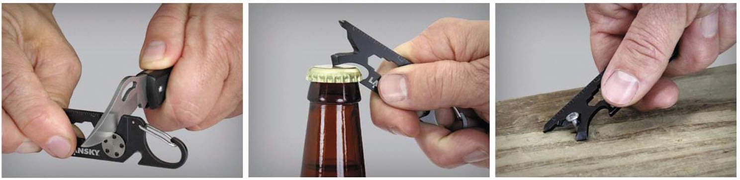 Lansky Roadie 9-in-1 Keychain Knife Sharpening Multitool, EDC Knife Sharpener Accessory with Bottle Opener, Line Cutter
