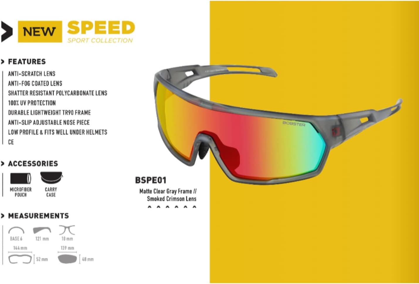 Bobster® Speed Cycling Sunglass, Matte Clear Gray Frame, Smoked Crimson Mirror Lens