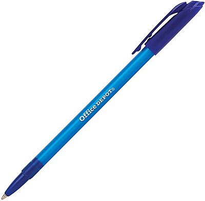 Office Depot Tinted Ballpoint Stick Pens, Medium Point, 1.0 mm, Blue Barrel, Blue Ink, Pack Of 12, 18005