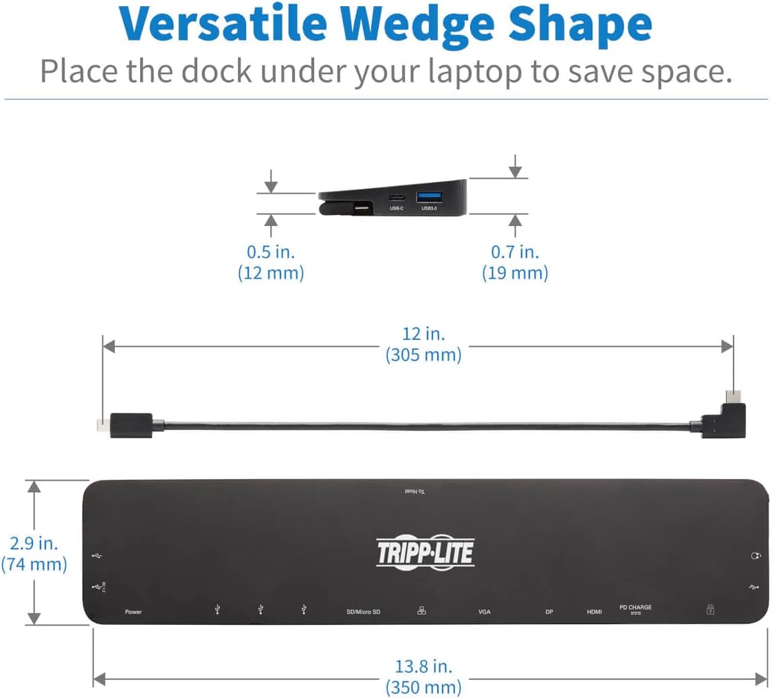 Tripp Lite USB-C Docking Station with Triple Display, 4K HDMI @ 30 Hz, DisplayPort, VGA, USB-A 3.2 Gen 1