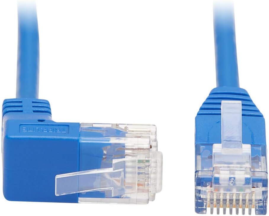 Tripp Lite Up Angle Cat6 Ethernet Cable, Gigabit Molded Slim UTP Network Patch Cable, Blue, 2 ft. (N204-S02-BL-UP)
