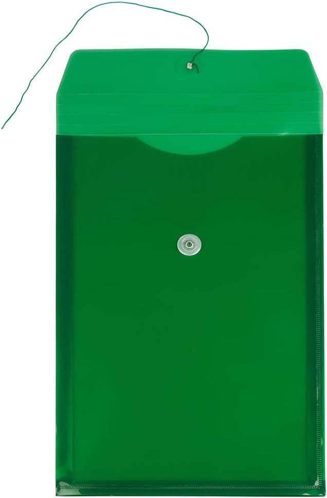 JAM PAPER Open-End Plastic Envelopes, Button & String
