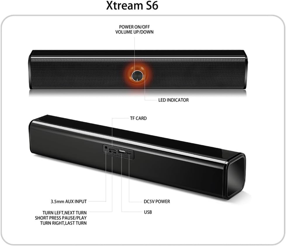 Adesso Xtream S6 Bluetooth & AUX Sound Bar Speaker 10W x 2