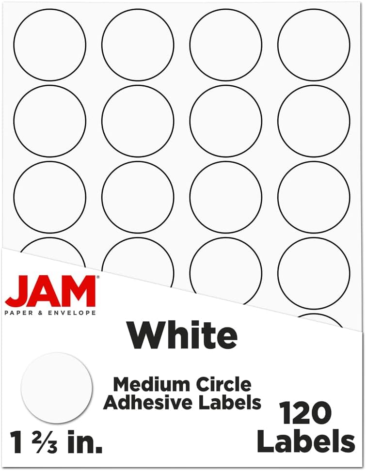 JAM PAPER Circle Label Sticker Seals - 1 2/3 Inch Diameter - 120 Round Labels/Pack