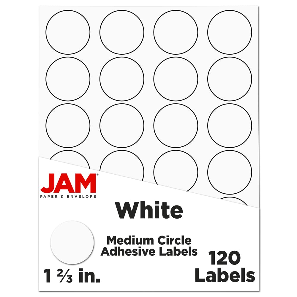 JAM PAPER Circle Label Sticker Seals - 1 2/3 Inch Diameter - 120 Round Labels/Pack