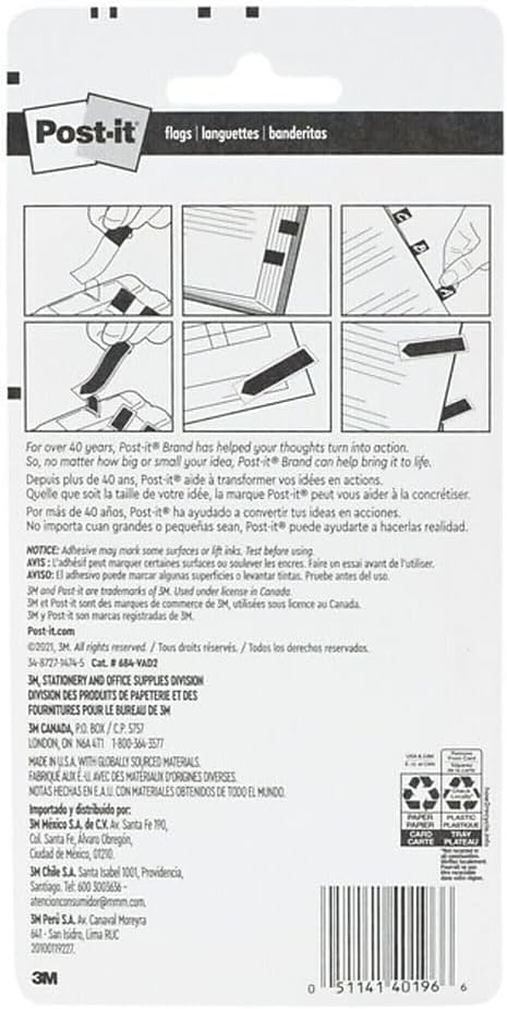Post-it Flags Arrow 1/2" Page Flags, Eight Assorted Colors, 250/Pack (684VAD2)