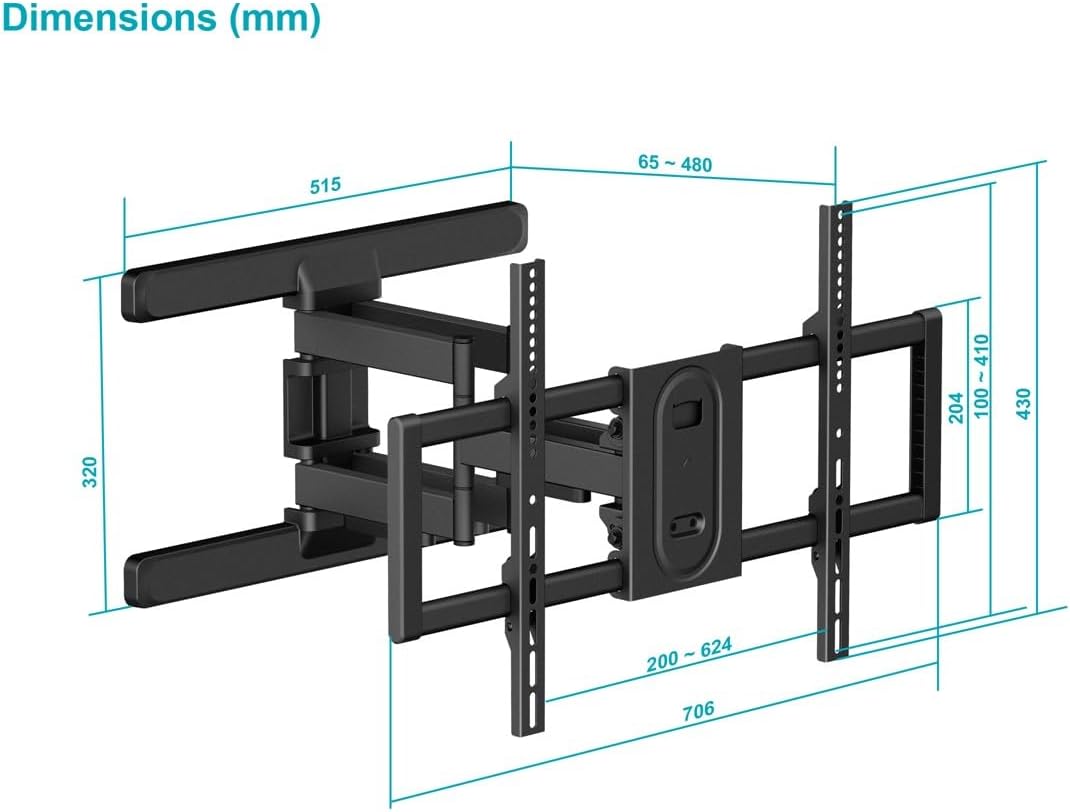 Monoprice Essential Full Motion TV Wall Mount Bracket Low Profile for 37" to 80" TVs up to 99lbs, Max VESA 600x400