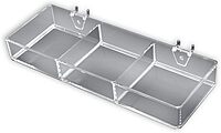 Azar Displays 3-Compartment Tray For Peg/Slat Displays, Small Size, Clear, Pack Of 2