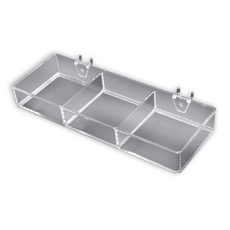 Azar Displays 3-Compartment Tray For Peg/Slat Displays, Small Size, Clear, Pack Of 2