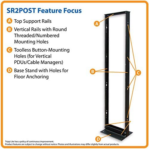 Tripp Lite 45U 2-Post Open Frame Rack, Network Equipment Rack, 12-24 Threaded and Numbered Mounting Positions