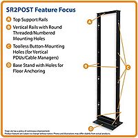 Tripp Lite 45U 2-Post Open Frame Rack, Network Equipment Rack, 12-24 Threaded and Numbered Mounting Positions