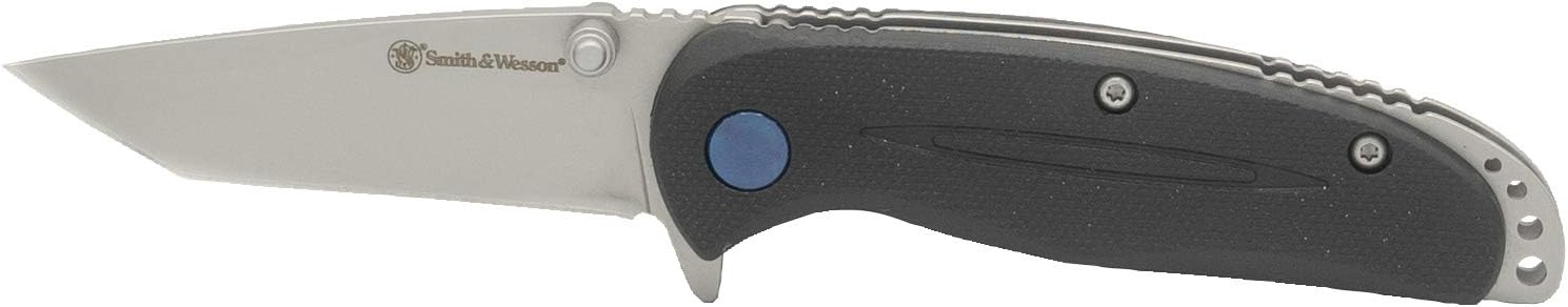 Smith & Wesson Nylon Blue 6in High Carbon S.S. Folding Knife with 2.75in Tanto Point Blade and Glassfilled Nylon Handle