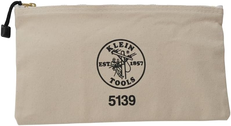 Klein Tools 5139 Zipper Bag, Canvas Tool Pouch to 12.5 x 7 x 0.7 -Inch with Heavy Duty Brass Zipper Close, Natural 12.5-Inch