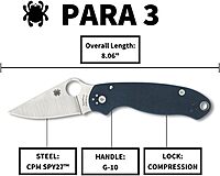 Spyderco Para 3 CPM SPY27 Lightweight Folding Knife with 2.93 Inch Stainless Steel Blade and Durable FRN Handle - PlainEdge - C223GPCBL