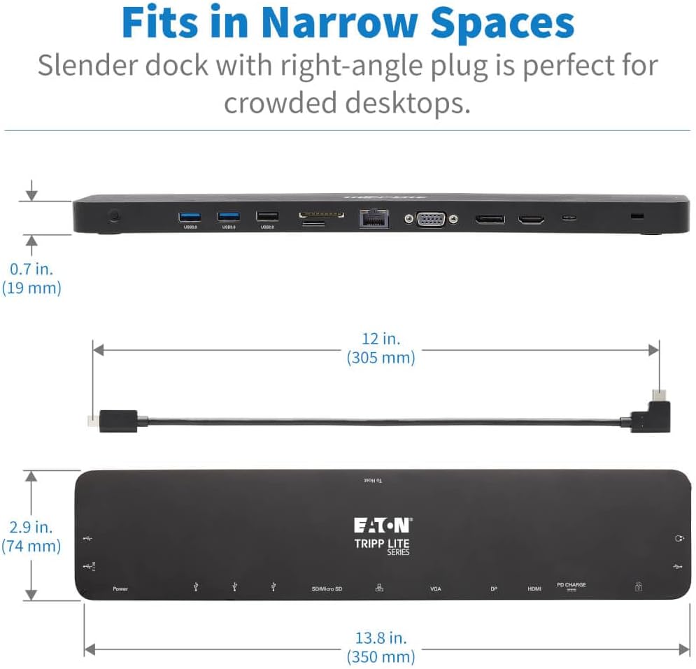 Tripp Lite USB-C Docking Station with Triple Display, 4K HDMI @ 30 Hz, DisplayPort, VGA, USB-A 3.2 Gen 1, Gigabit Ethernet Port, 100W PD Charging, Black Housing, 3-Year Warranty (U442-DOCK7D-B)