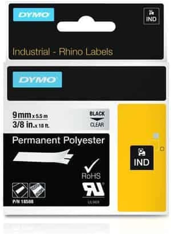 DYMO Permanent Polyester Industrial Label Tape, Clear with Black Print