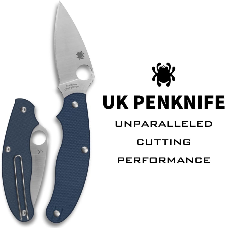 Spyderco UK Penknife Folding Utility Pocket Knife with 2.95 Inch CPM SPY27 Steel Blade and Durable G-10 Cobalt Blue Handle