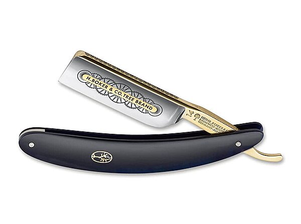 Boker Manufaktur Solingen 14Er Straight Razor - 8/8" 24K Adorned Carbon Steel Blade, Acrylic Handle