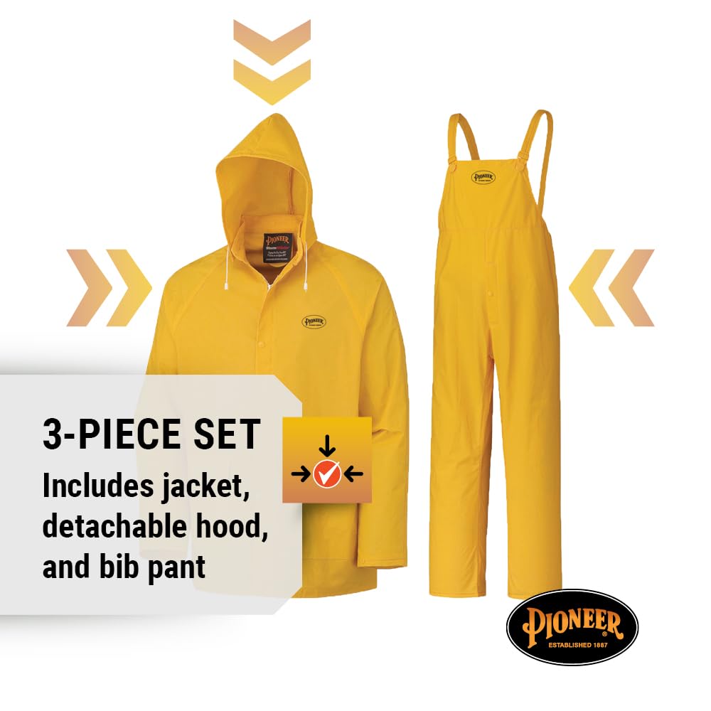 PIONEER Waterproof PVC Work Suit for Men – 3-Piece Rain Suit with Detachable Hood and Bib Pants