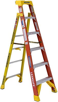 Werner L6206 Type IA Fiberglass Leaning Ladder, 5 Steps, Orange/Yellow, 300lb Load Capacity, 6' Length, 24" Width