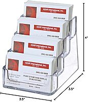 Azar Displays 252004 4 Tier Pocket Business Card Holder, Durable Clear Acrylic Business Card Holder for Desk