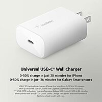 Belkin USB C Charger Block 25W - Power Delivery PPS Super Fast Charging - Apple iPhone 16 Series, Samsung Galaxy S25, iPad