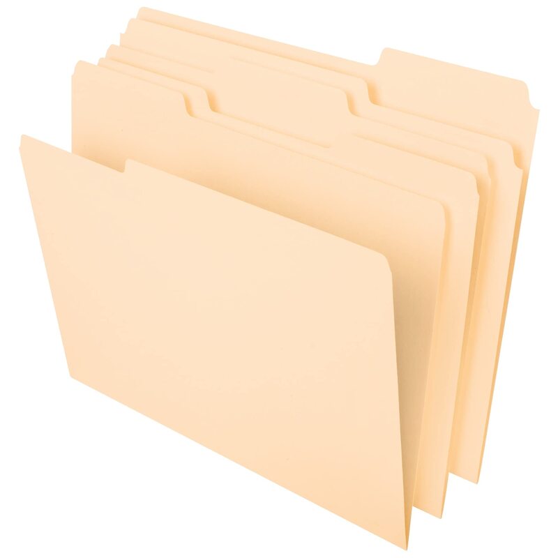 Office Depot File Folders, 1/3 Tab Cut, Letter Size, Manila, Pack of 100, OD752 1/3