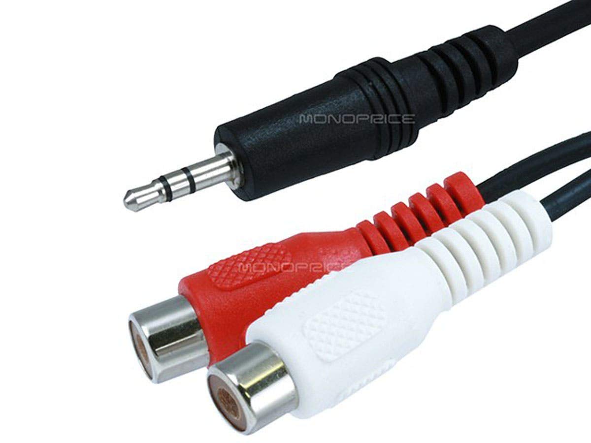 Monoprice 6inch 3.5mm Stereo Plug/2 RCA Jack Cable - Black