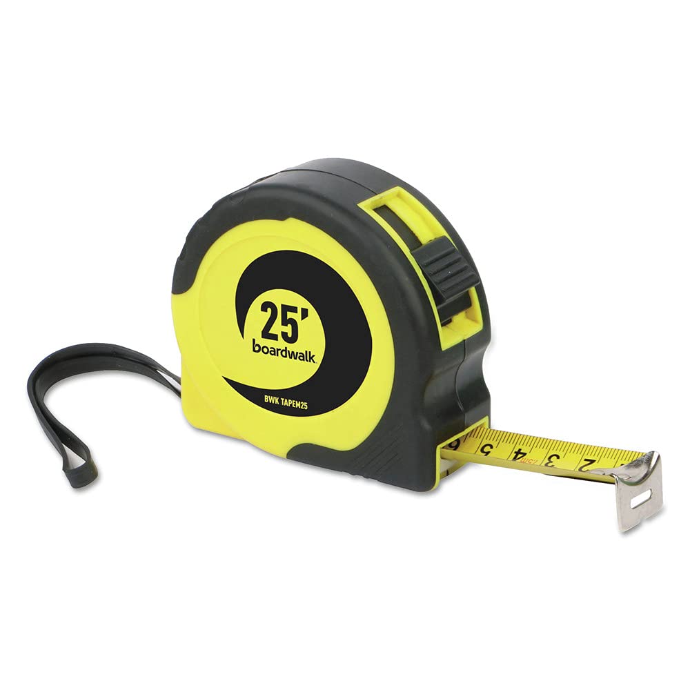 Boardwalk BWKTAPEM25 Easy Grip 25 ft. 1/16 in. Graduation Tape Measure - Black/Yellow